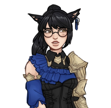 Her typical tanking attire outside of Ishgard. By https://toyhou.se/SadieRA